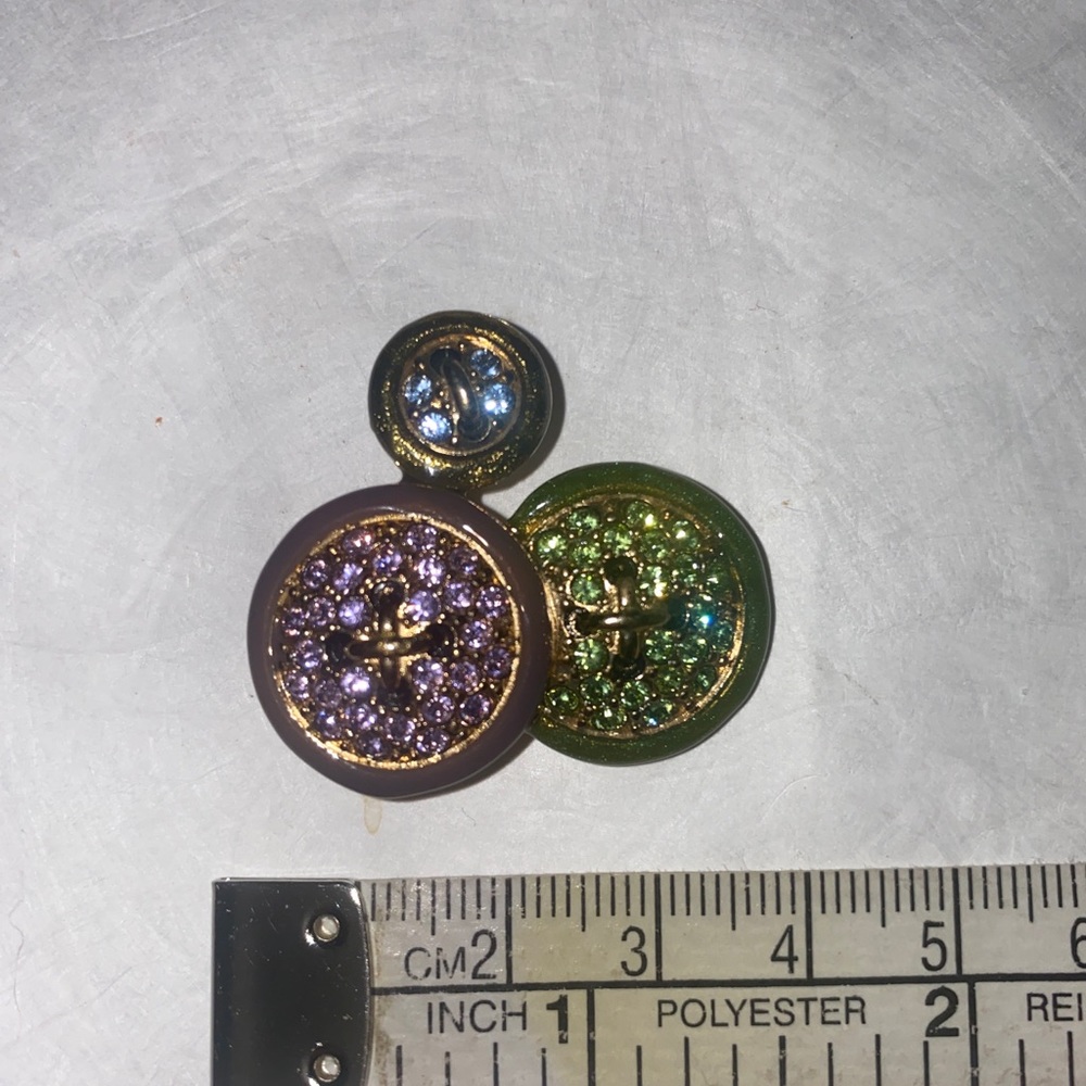 MONET Pink Green Silver Green Enamel Rhinestone Button Pin Brooch $15